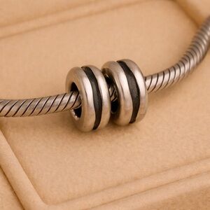 Pandora 925 Silver Crooked Line Tires Spacers Charm Bead Set of TWO EUC ALE #308